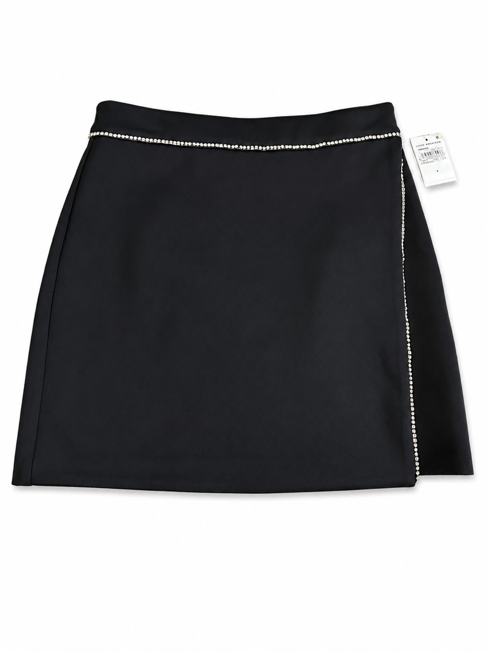 Good American Black Mini Skirt with Rhinestone Trim NWT